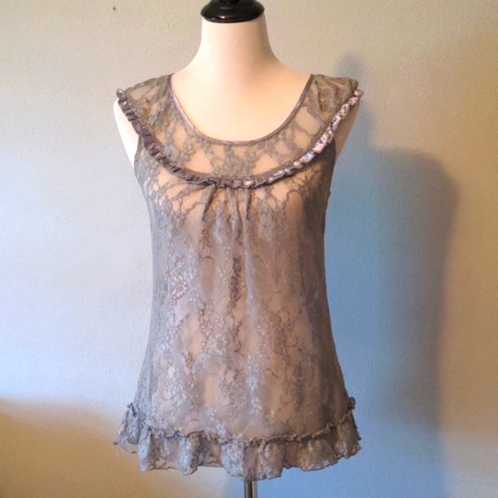 3 For 9$ Lace Date Night Shirt Tie Back Gray Large